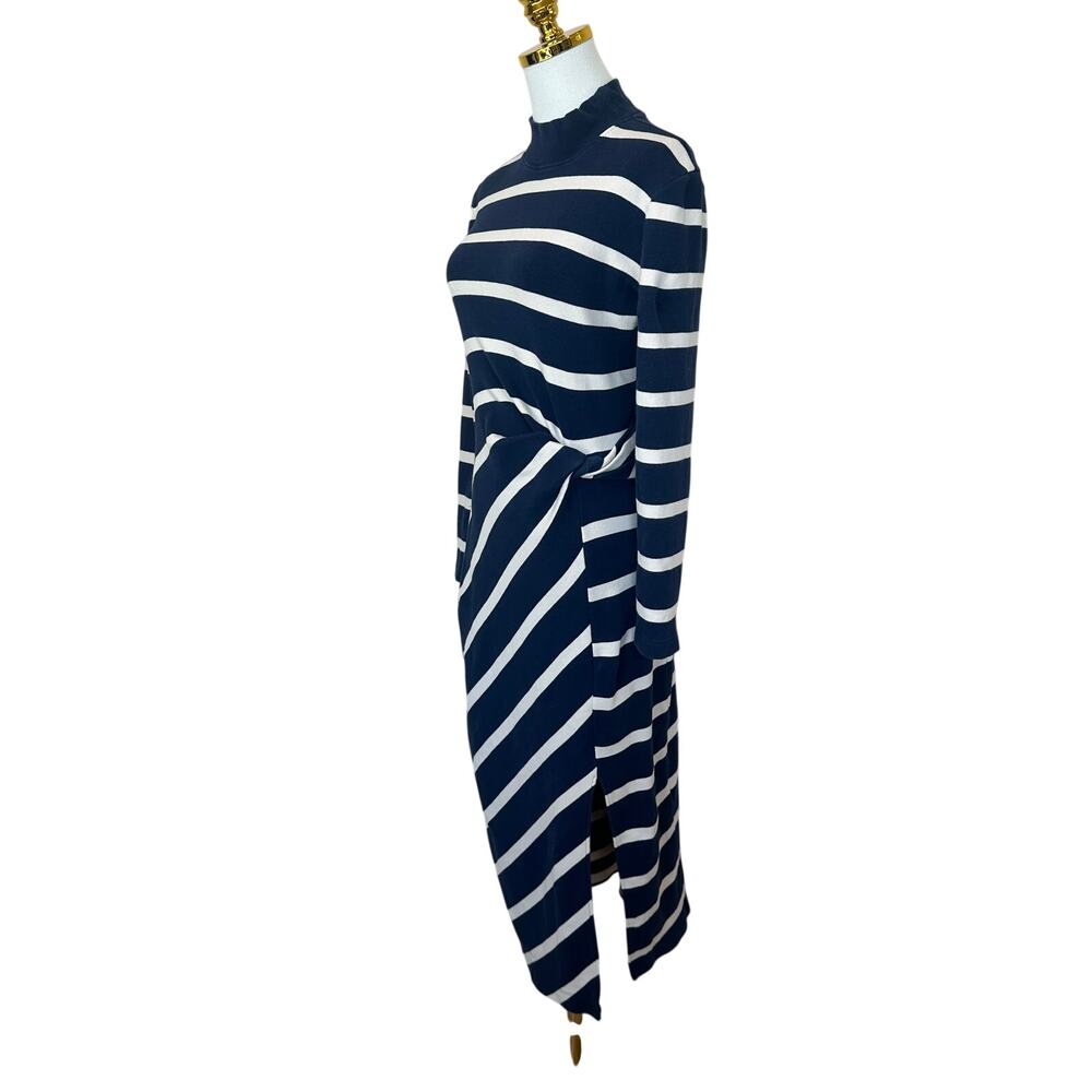 Tanya Taylor Blue White Striped Knit Midi Dress SMALL Career Work Cotton $400 - Picture 9 of 11
